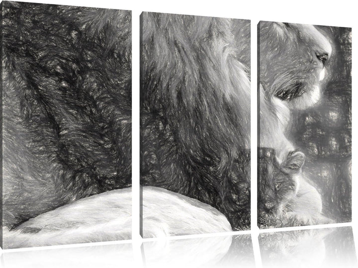 Pixxprint Löwe mit Löwenbaby als Leinwandbild/Grösse: 3 Teilig (120x80) cm/Wandbild/Kunstdruck/ferti
