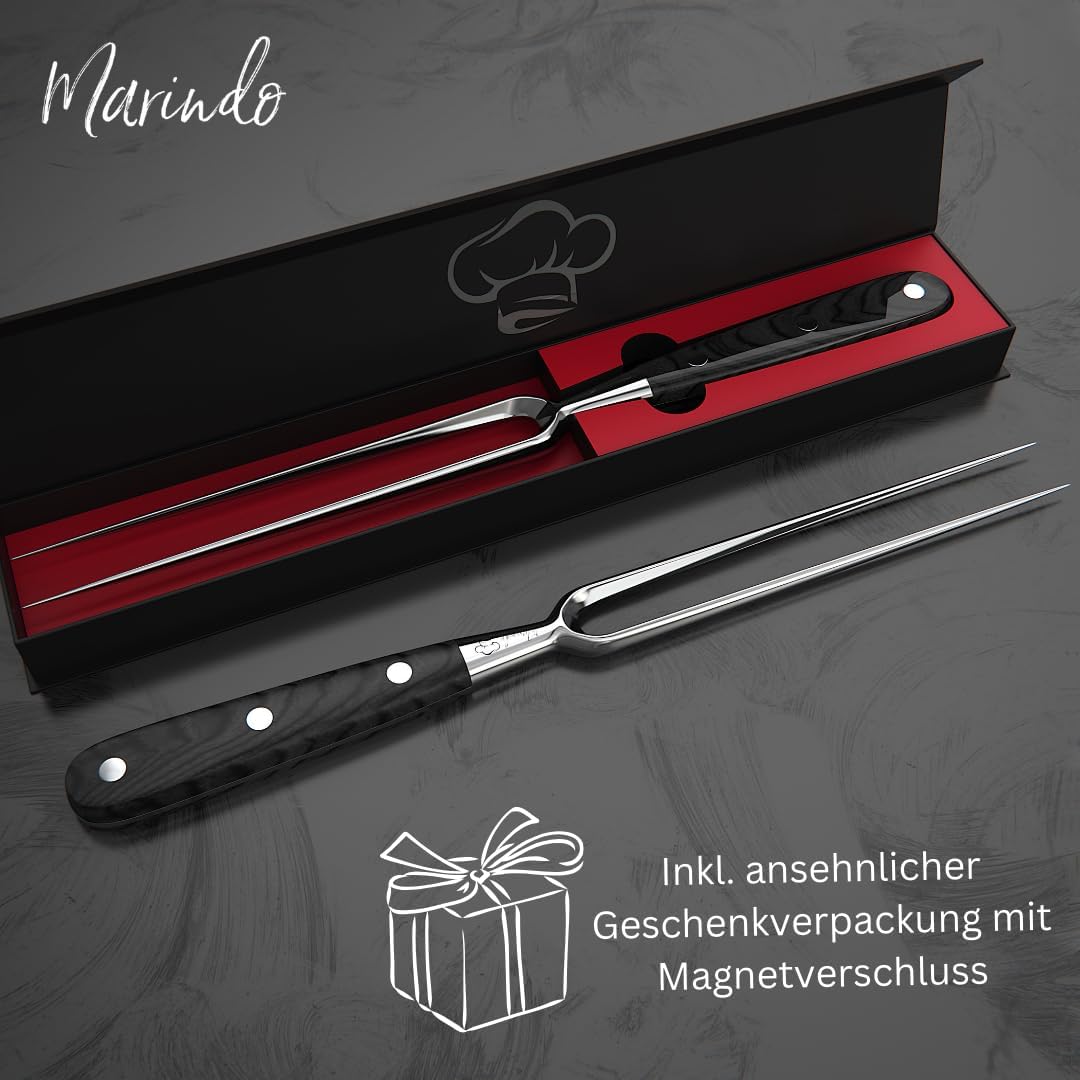 Marindo Profi Fleischgabel Edelstahl 31,5cm | Fleischgabel mit Holzgriff & 17cm Klingenlänge | Grill