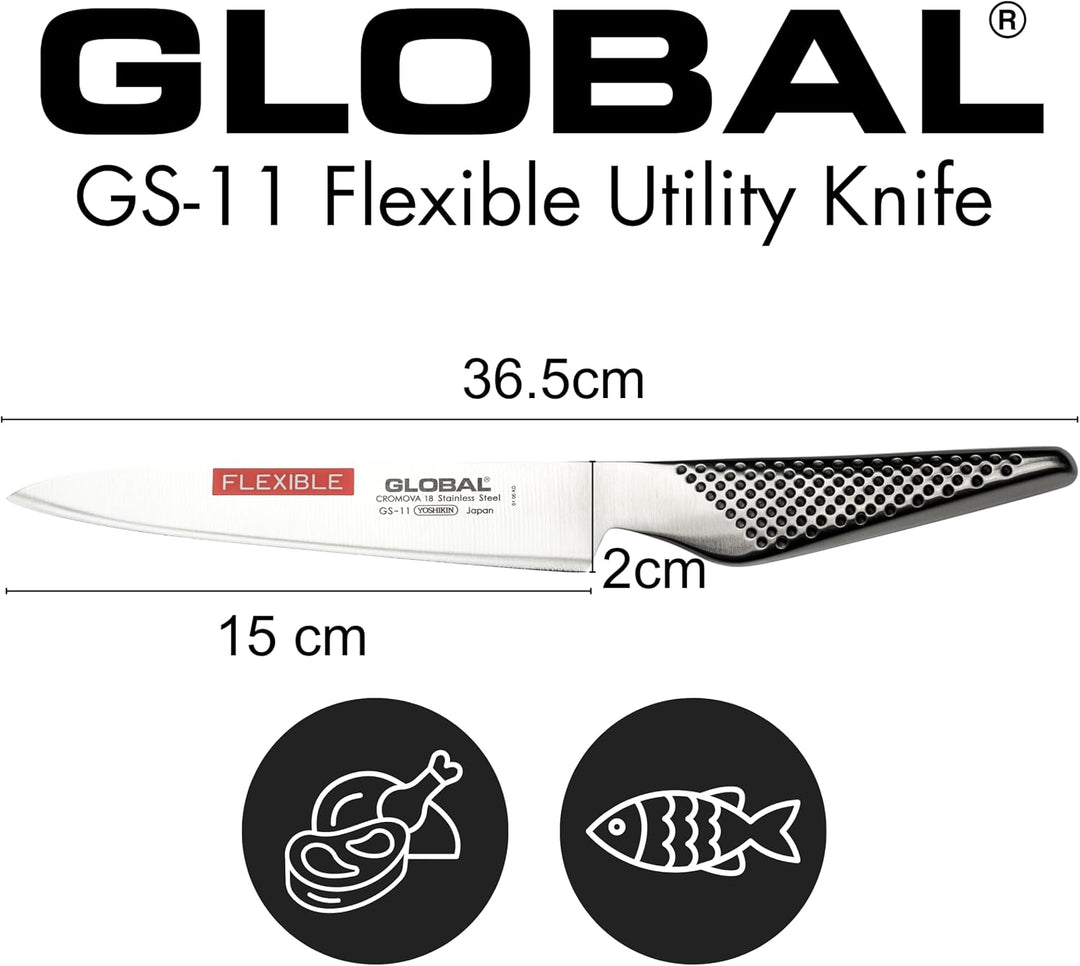Global GS-11 - Flexibles Kochmesser ,, Stahl, 15 cm