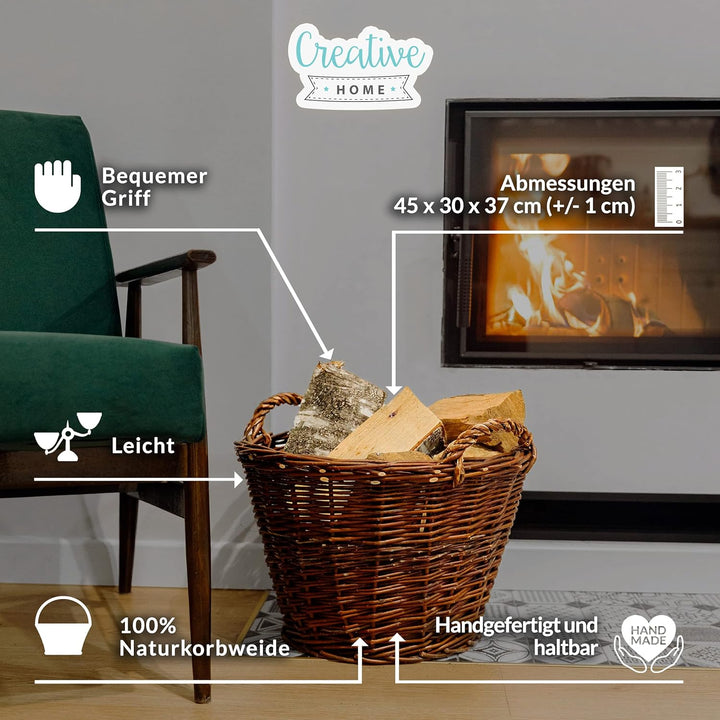 Creative Home Weidenkorb mit Zwei Henkel | Gross 45 x 30 x 37 cm (+/- 1 cm) | Perfekt für Geschenkko