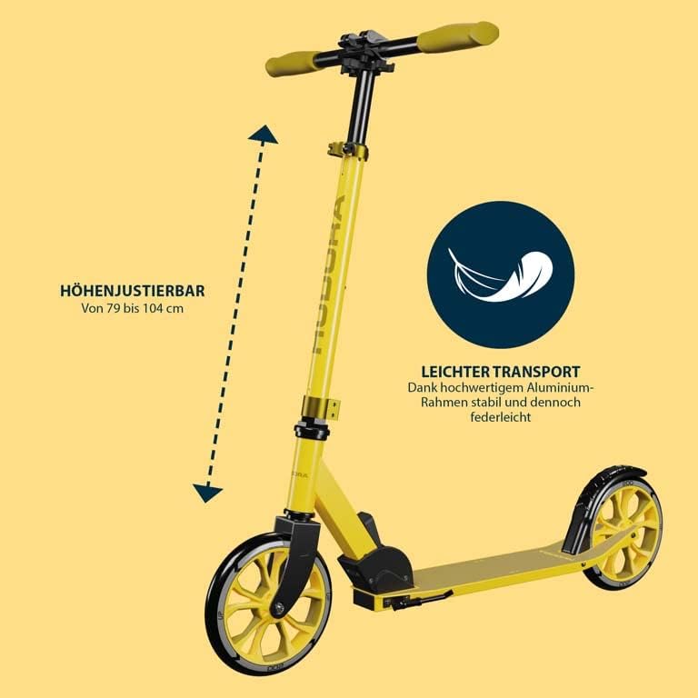 HUDORA Scooter Up 200 - Geräuscharmer Aluminium-Roller für bis zu 100kg - Höhenverstellbarer & zusam