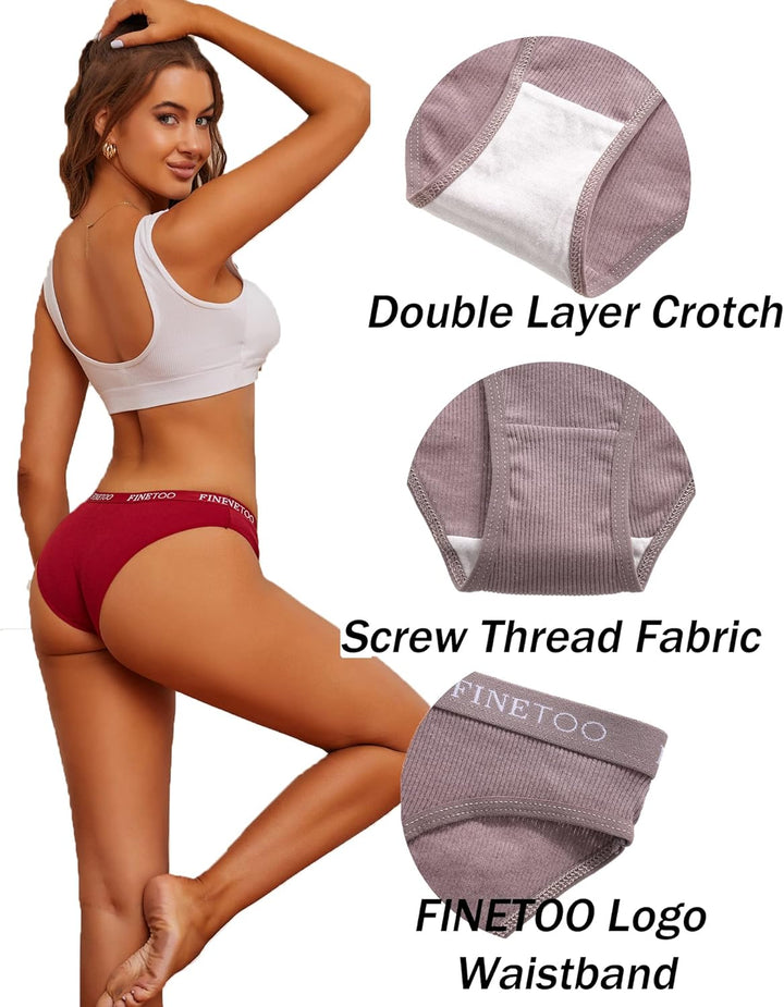 FINETOO 10er Pack Baumwoll Slips Damen Atmungsaktive Unterwäsche Logo Sportunterwäsche Weich Sexy Un