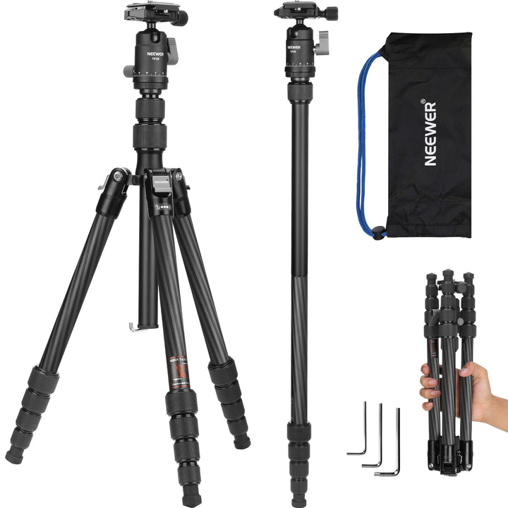 NEEWER Carbonfaser Kamerastativ Einbeinstativ, 65" leichtes kompaktes tragbares DSLR Video 360°Reise