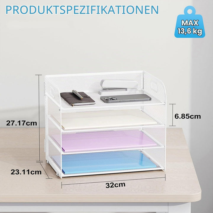 Marbrasse Schreibtisch Ablagen Organizer,4-Stufige Brief Papier Ablage mit Griff,Metall Gitter Desig