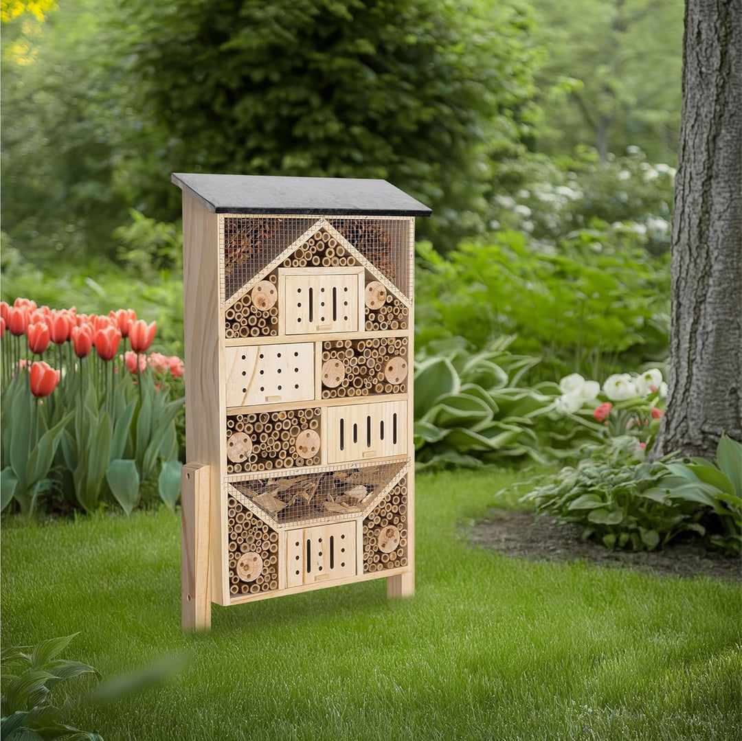 Navaris Insektenhotel gross wetterfest XXL - Mit Metall-Dach - Bienenhotel - Hummelhaus - Schmetterl