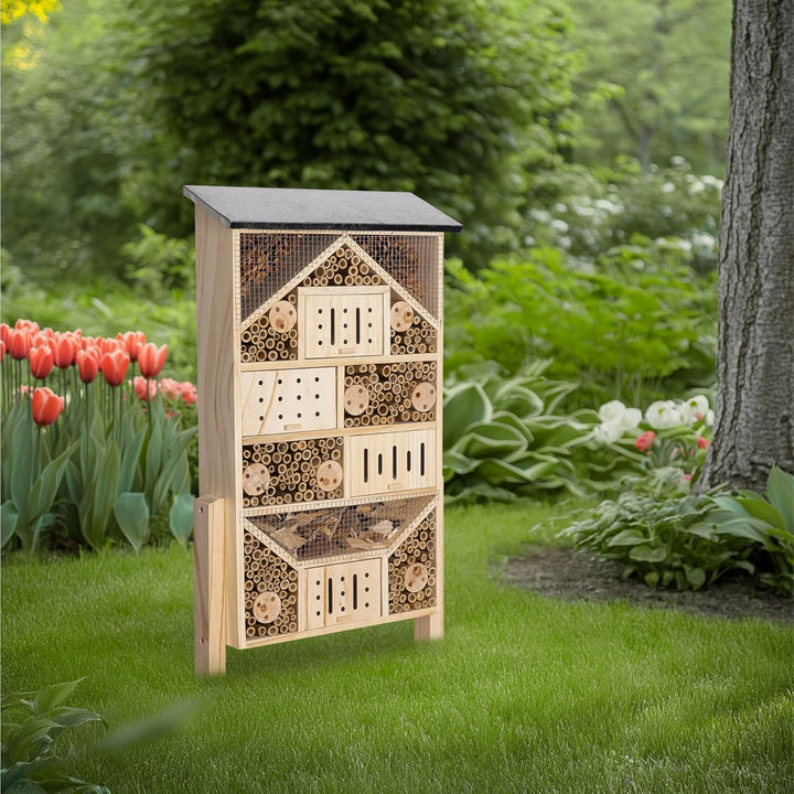 Navaris Insektenhotel gross wetterfest XXL - Mit Metall-Dach - Bienenhotel - Hummelhaus - Schmetterl