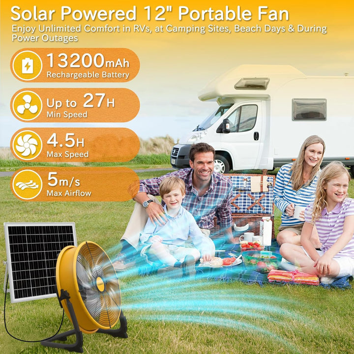 T-SUNUS Bodenventilator mit Solarpanel, Standventilator Windmaschine Metall Leise mit Typ C und USB