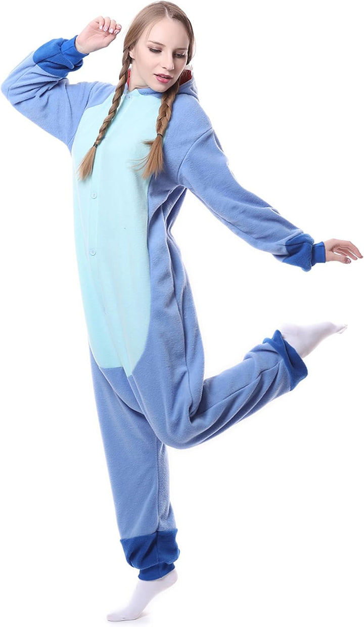 RANSUU Stitch Onesie Kostüm Relaxo Jumpsuit Erwachsene Pyjama Damen Herren Tier Schlafanzug Weihnach