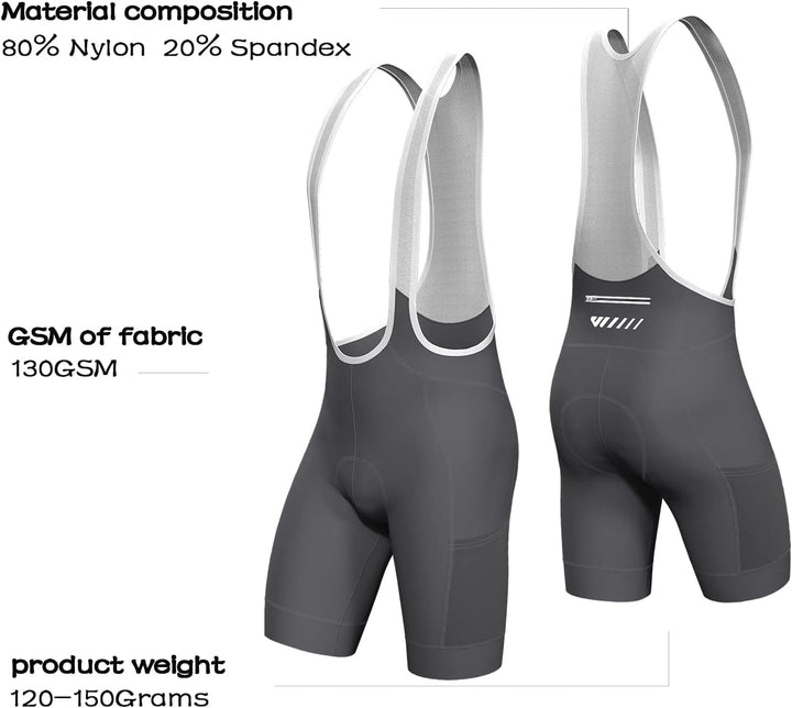Lo.gas Herren Radfahren Bib Shorts, Gel Gepolstert Mit Taschen, Atmungsaktiv Quick-Dry für Männer M