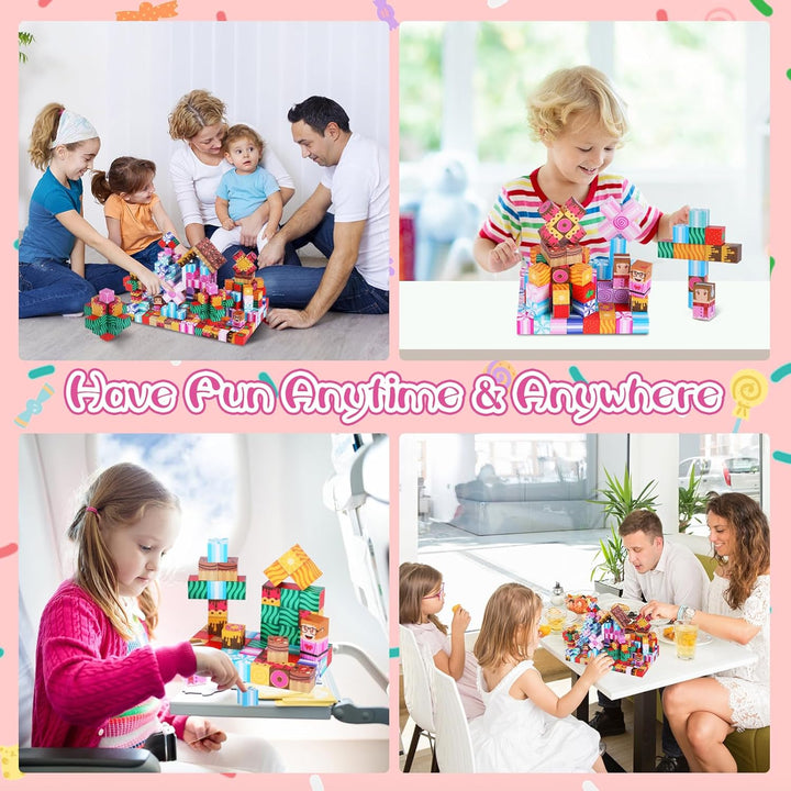 Magnetische Bausteine - 100 Pcs Magnet Spielzeug, Magnetic Blocks Bauen Fantasiewelt - Süssigkeitenw