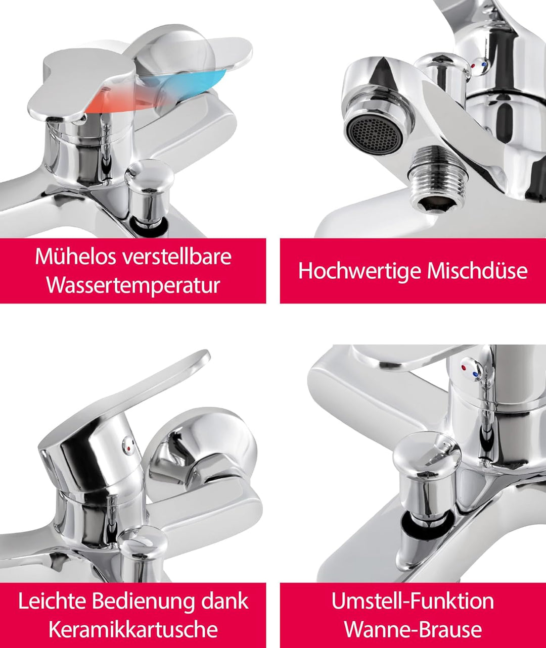 aquaSu® Basic Wannenarmatur 863 mit Umsteller, Typ 1/2 '' Brauseabgang unten, Wandbefestigung, Stand
