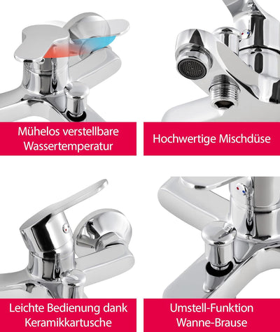 aquaSu® Basic Wannenarmatur 863 mit Umsteller, Typ 1/2 '' Brauseabgang unten, Wandbefestigung, Stand