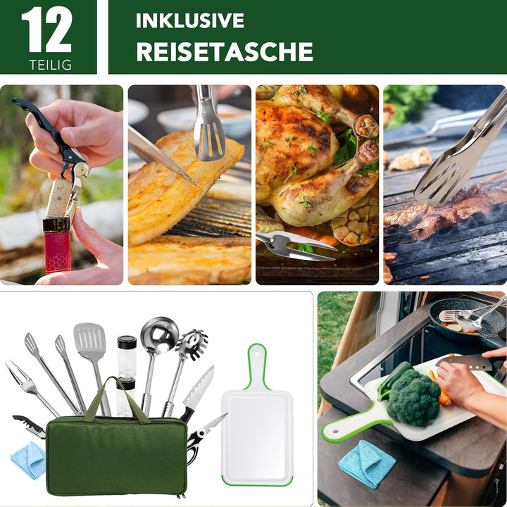 Camping Küchenhelfer Set mit wasserdichte Tasche für Camping Kochgeschirr,Camping Geschirr,Klein und