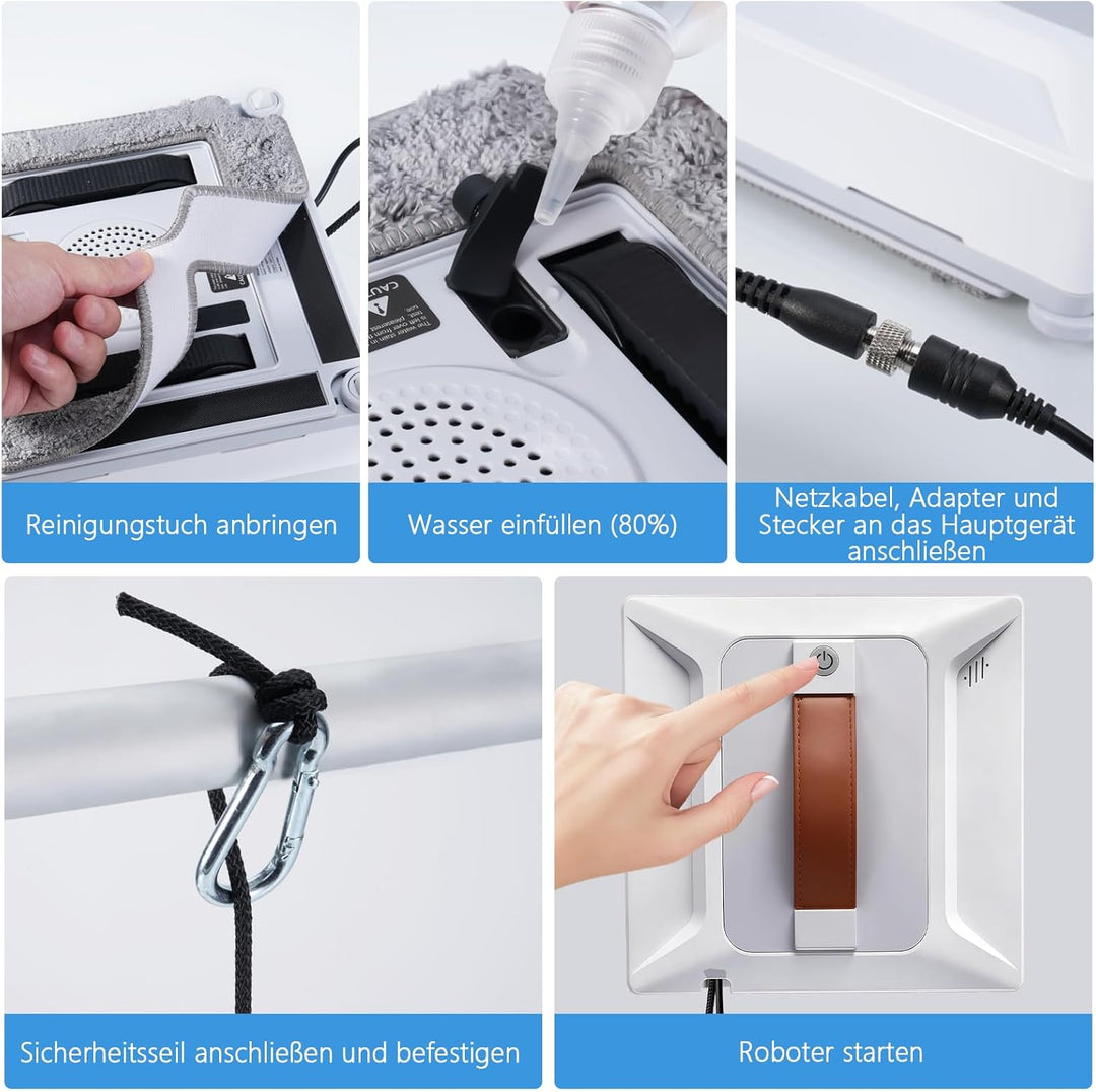 Fensterputzroboter mit KI-Navigation 3000Pa Saugkraft, 100ML Wassertank