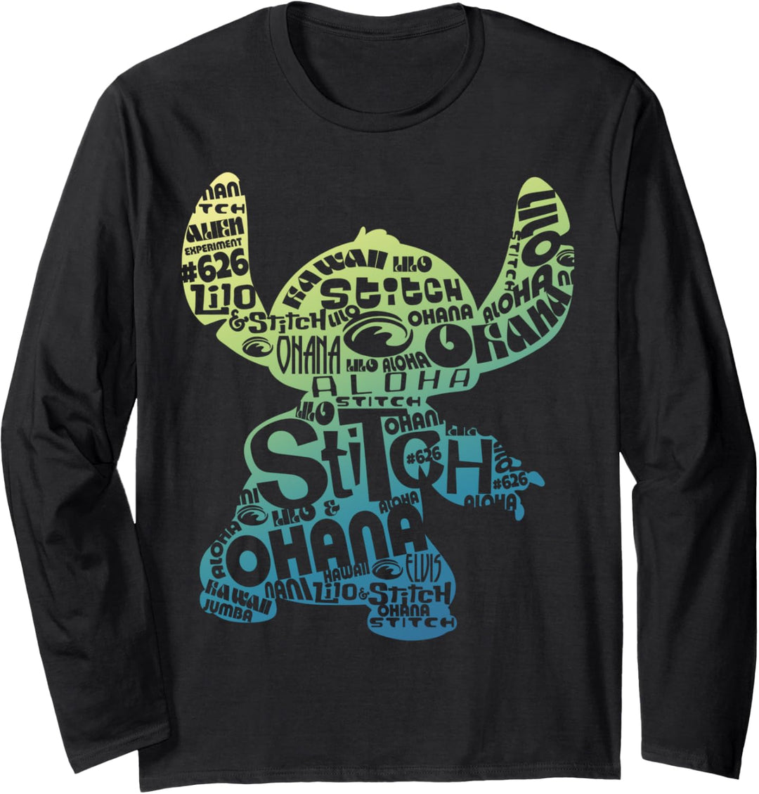 Disney Lilo & Stitch Silhouette Gradient Word Fill Langarmshirt