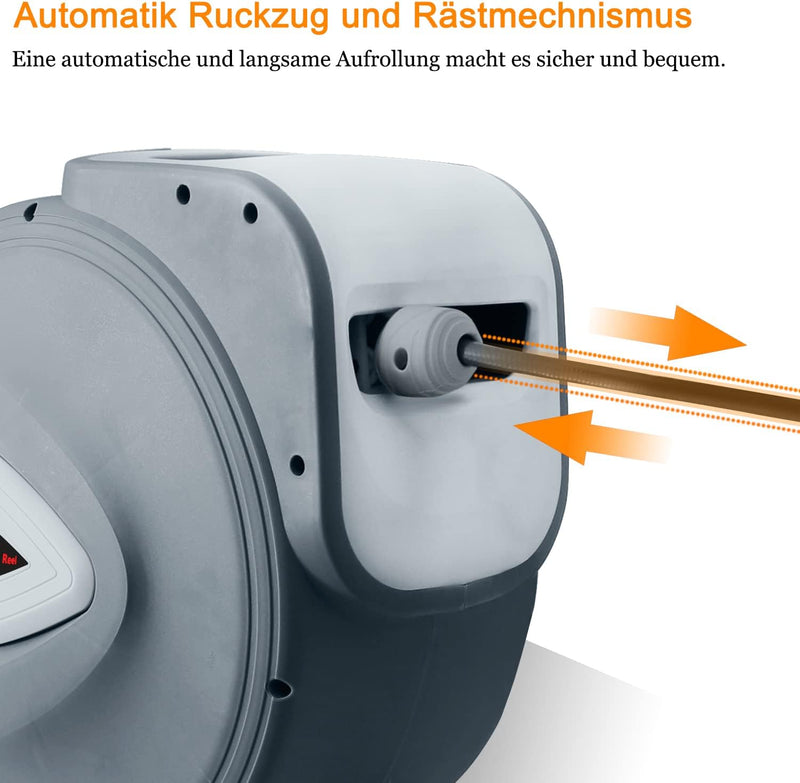 Lospitch Druckluftschlauch Aufroller automatisch 30m Schlauchtrommel 1/4" Anschluss Wandschlauchhalt