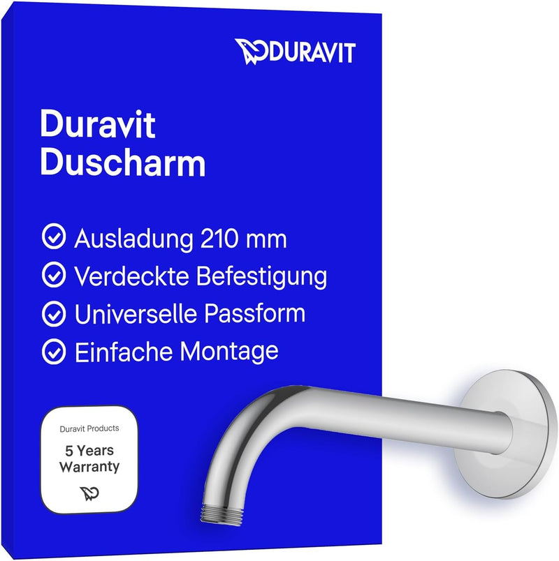 Duravit Universal Duscharm, Duscharmatur Wandbefestigung, Brausearm 210 mm, Duschbrause rund, Chrom