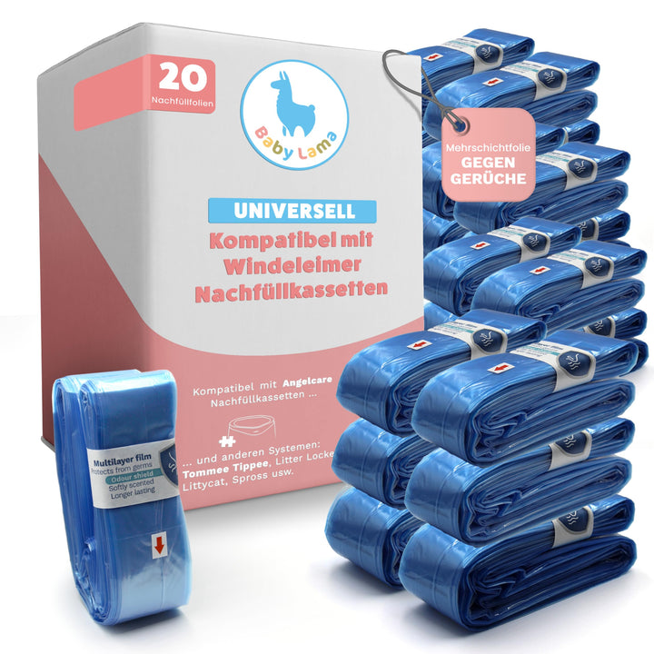 20 Stück Nachfüllfolie für Windeleimer-Nachfüllkassetten, kompatibel mit Angelcare, Litter Locker, L
