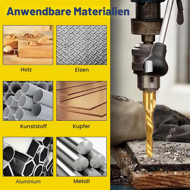 HSEAMALL 13 Stück Gewindebohrer Set,Kombi-Bohrer Gewindebohrer Bit Satz 6mm HSS M3-M10 Gewindeschnei