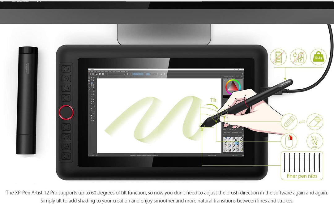XP-PEN Artist 12 Pro Grafiktablett mit HD-IPS-Display, 11,6 Zoll (11,6 Zoll), Eingabestift mit 8192