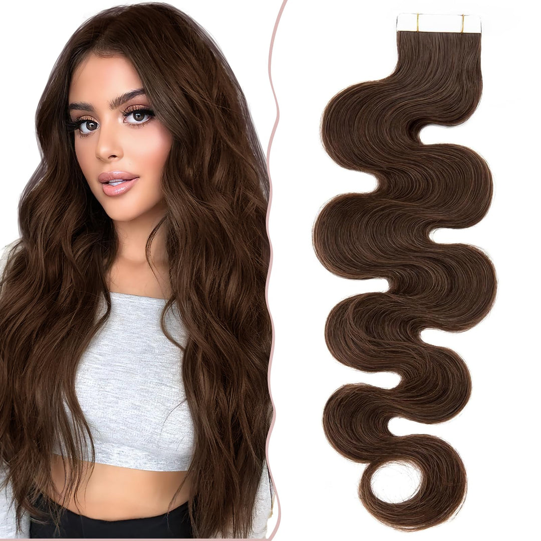 SEGO Tape Extensions Echthaar GEWELLT 14zoll/35cm 20 Stück Klebeband Haarverlängerung 100% Remy Haar
