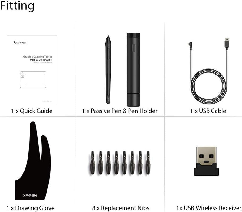 XP-PEN DECO03 Grafiktablett mit Eingabestift, mit Rolle und Passiv-Stift, 8192 Stufen, Zeichentablet