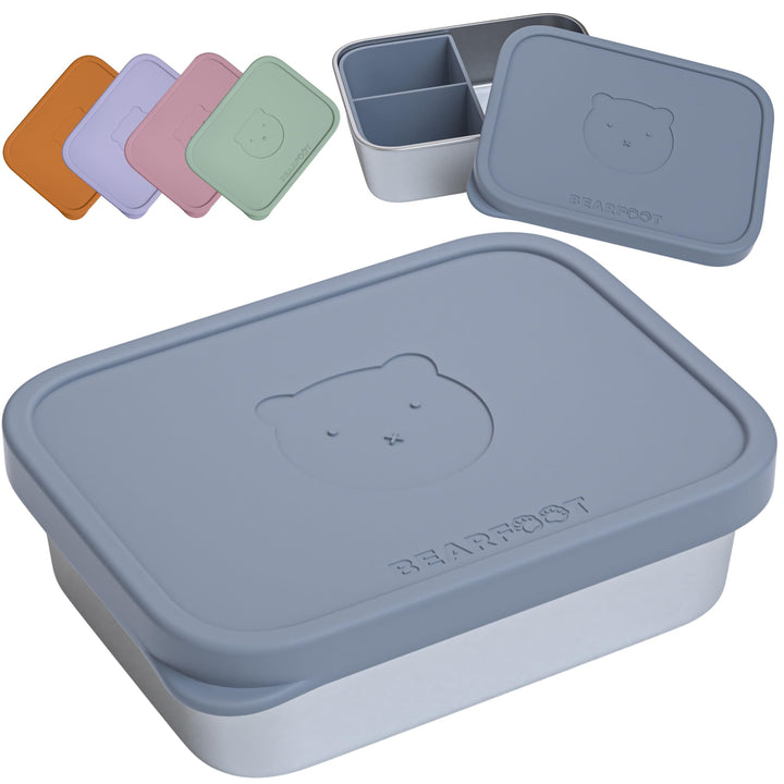 BEARFOOT Edelstahl Brotdose Kinder mit Silikondeckel (Blau, 1.200 ml) | BPA-frei, auslaufsicher, Bro