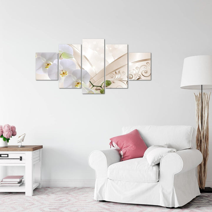 Runa Art Wandbilder Blumen Orchidee 5 Teilig Bild auf Vlies Leinwand Deko Wohnzimmer Abstrakt Biege