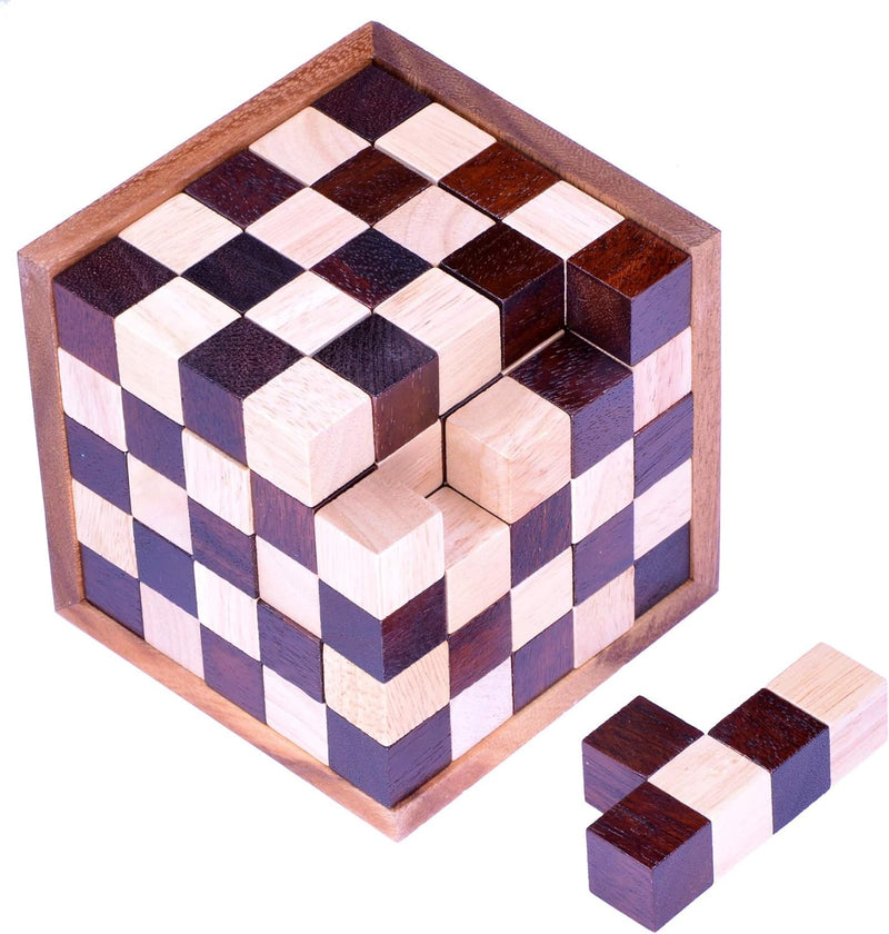 Schach-Würfel 125er Cube XL - 3D Puzzle - Denkspiel - Knobelspiel - Geduldspiel - Logikspiel im Holz