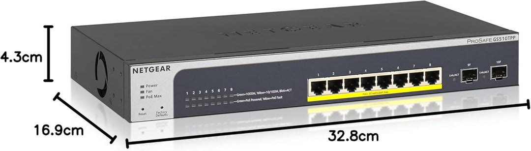 NETGEAR GS510TPP 10 Port Gigabit Ethernet LAN PoE Switch Smart (Netzwerk Switch Managed mit 8x PoE+