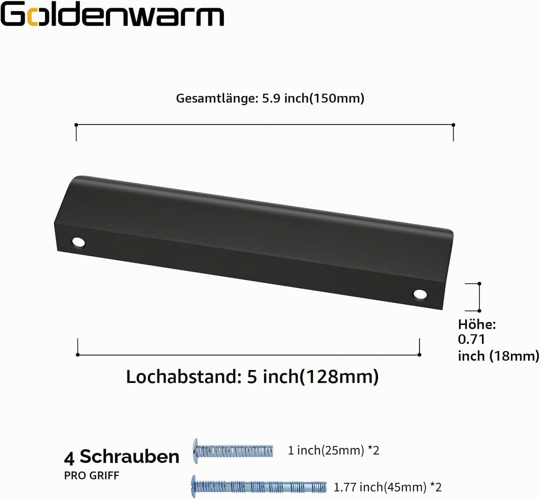 goldenwarm 20 Stück Aluminium 128mm Küchengriffe Profilgriff Schwarz Schrankgriffe Türgriff Geschwun
