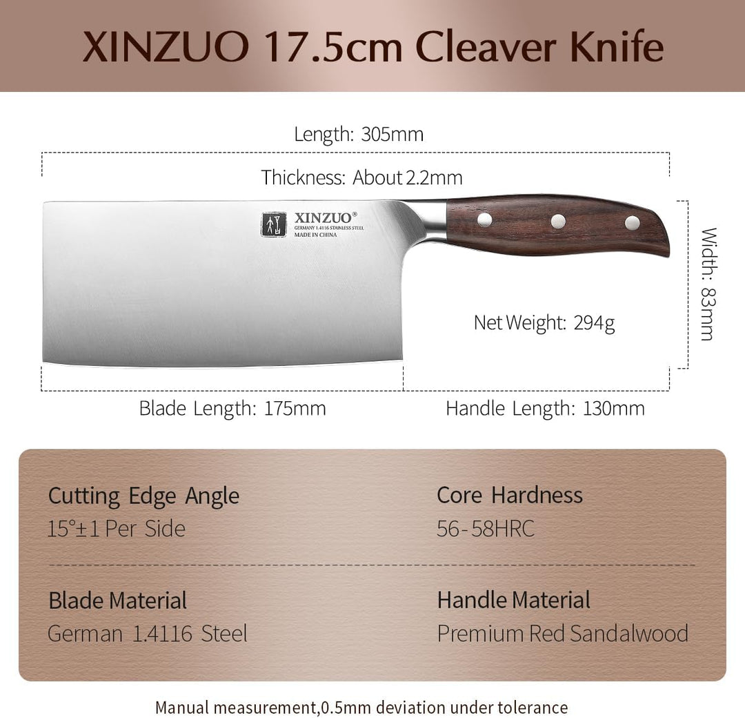XINZUO Deutschem 1.4116 Edelstahl 17.5cm Hackmesser,Profi Hackbeil Scharfe Klinge Chinesisches Kochm