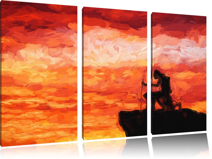 Pixxprint Samurai auf der Spitze des Berges als Leinwandbild/Grösse: 3 Teilig (120x80 cm) cm/Wandbil