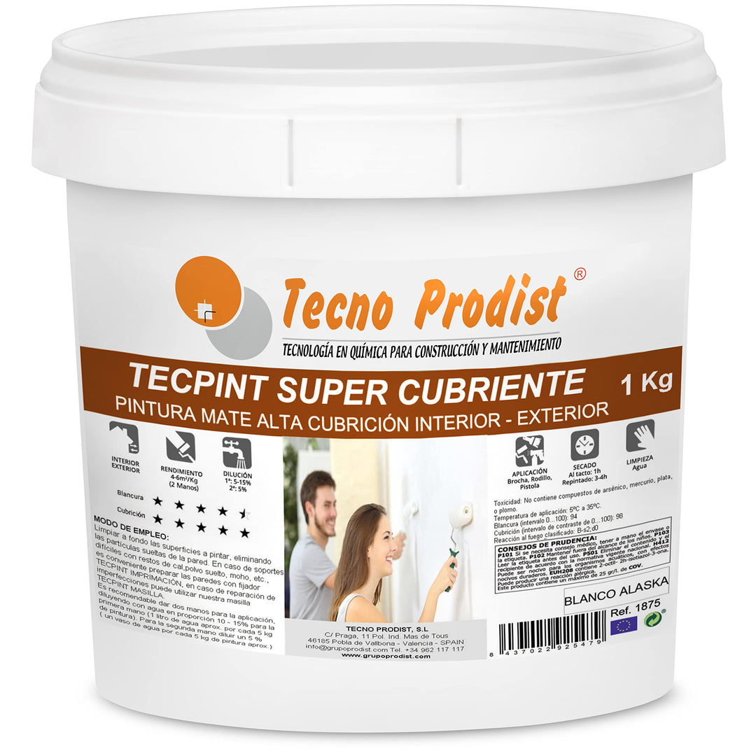 TECPINT SUPER DECKLACK von Tecno Prodist - 1 Kg (WEISS) Aussen- und Innenfarbe auf Wasserbasis - Ext