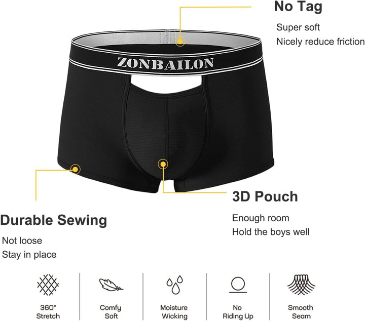 BIATWOWR Herren Boxershorts mit atmungsaktivem Stoff Micro-Mesh erhöhtem Front und Rückenöffnung ohn
