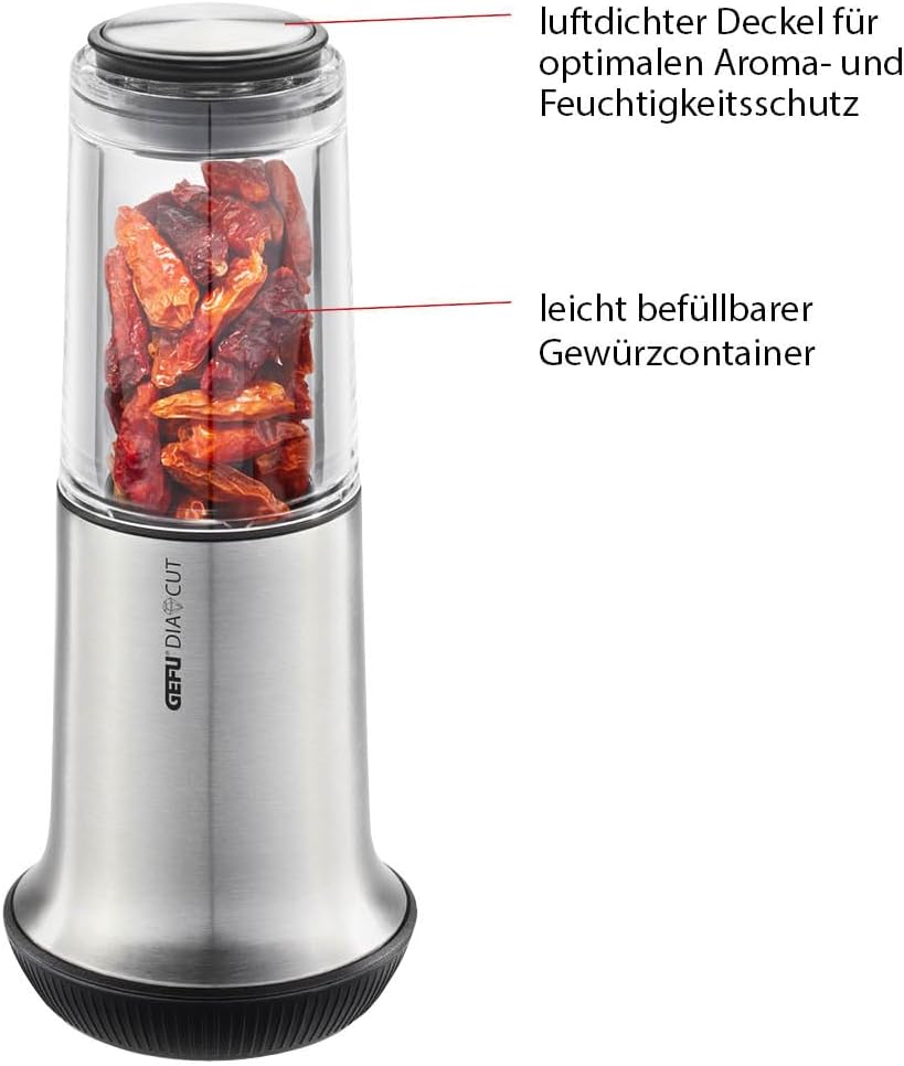GEFU Chilischneider X-PLOSION - Chili Mühle & Gewürzschneider für Chilis und andere Gewürze - Schwar