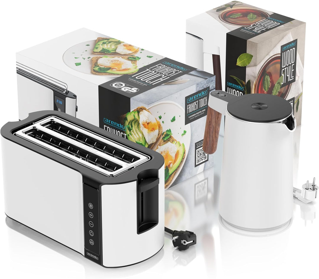 Arendo - Wasserkocher Toaster SET - Edelstahl - Wasserkocher mit Temrpatureinstellung - 45-100 Grad