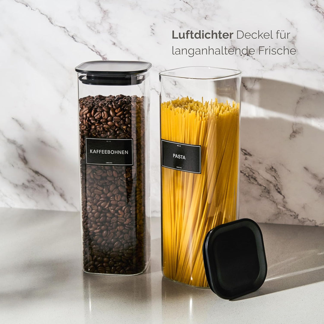 Vorratsgläser eckig mit Deckel 2500ml [2er Set] – Vorratsdosen Glas luftdicht & mottensicher – Spagh