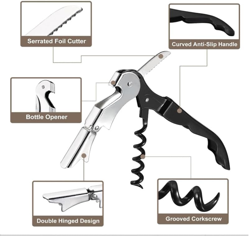 Kellnermesser, 3-in-1 Flaschenöffner, Korkenzieher Edelstahl, Weinöffner für Sommeliers, Kellner und