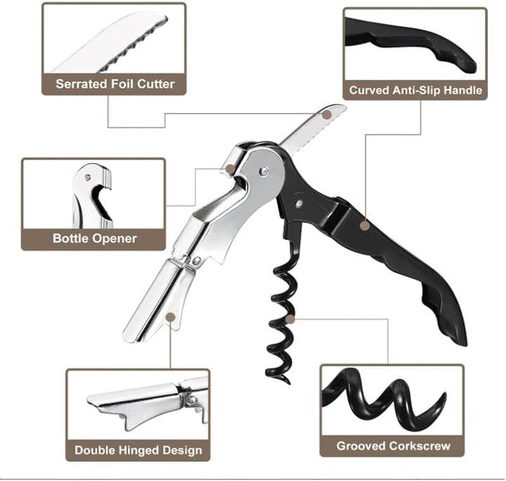 Kellnermesser, 3-in-1 Flaschenöffner, Korkenzieher Edelstahl, Weinöffner für Sommeliers, Kellner und