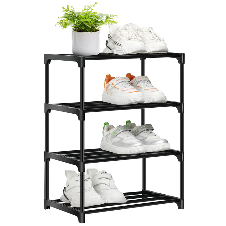 Schuhregal Klein 4 Etagen, Kleines Schuhregal, Mini-Schuh-Organizer, Schlankes Stapelbares Regal, Au