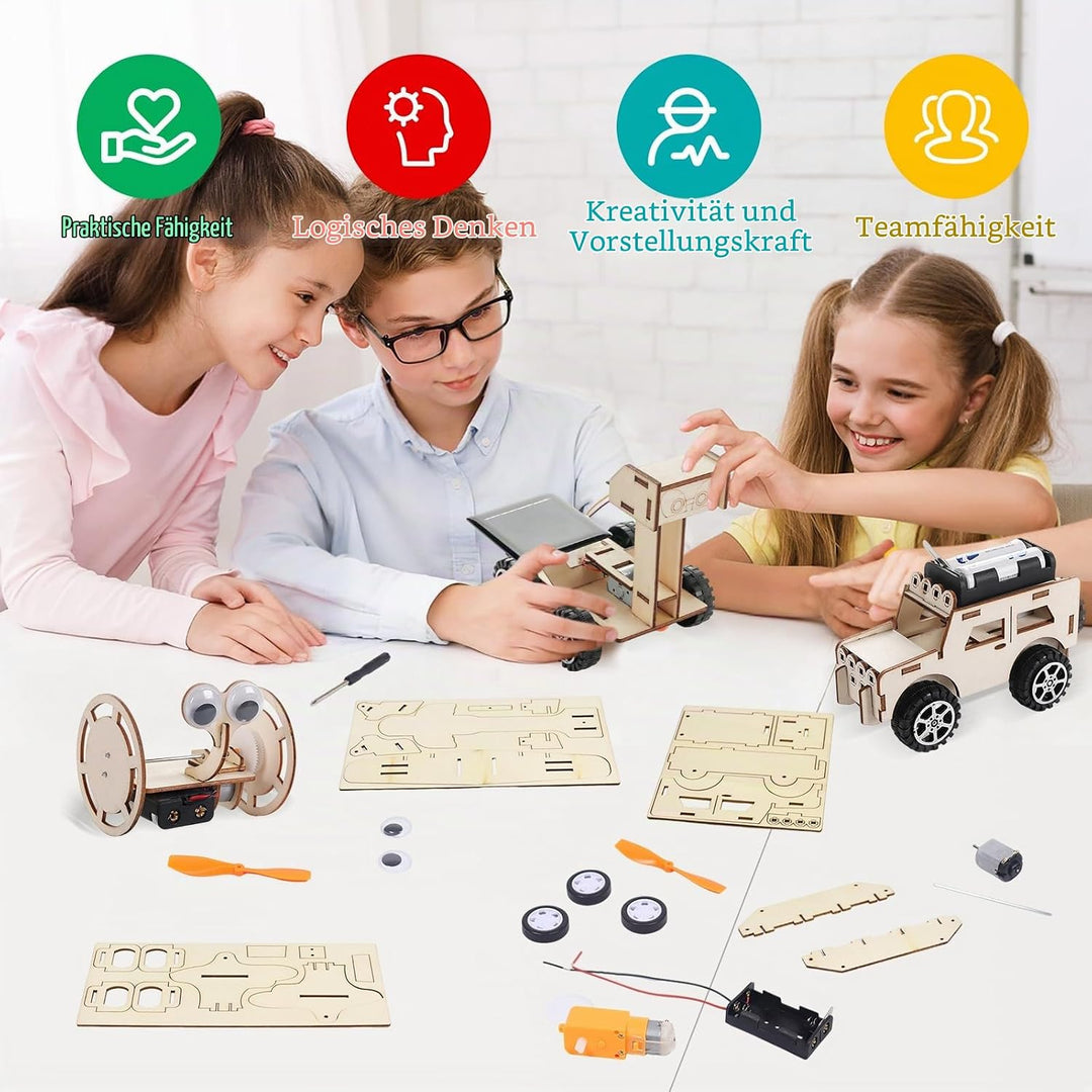 6 Stück Experimente Set,Elektronik Baukasten,Experimentierkasten, Elektro Baukasten 6-in-1 Holz STEM