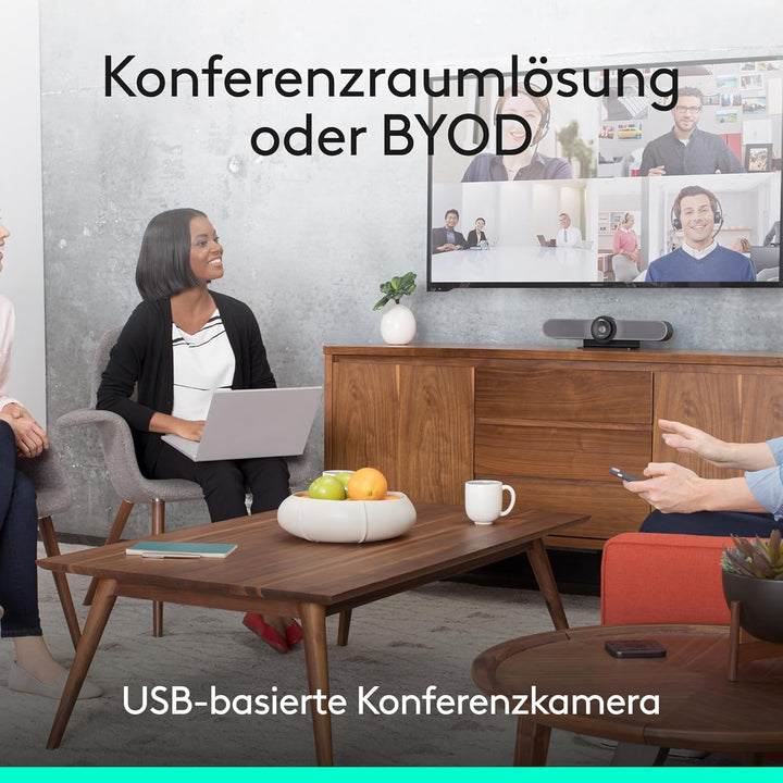 Logitech MEETUP Videokonferenz-Webcam, Ultra-HD 4K, 120° Blickfeld, Motorisierte Neigung, Integriert