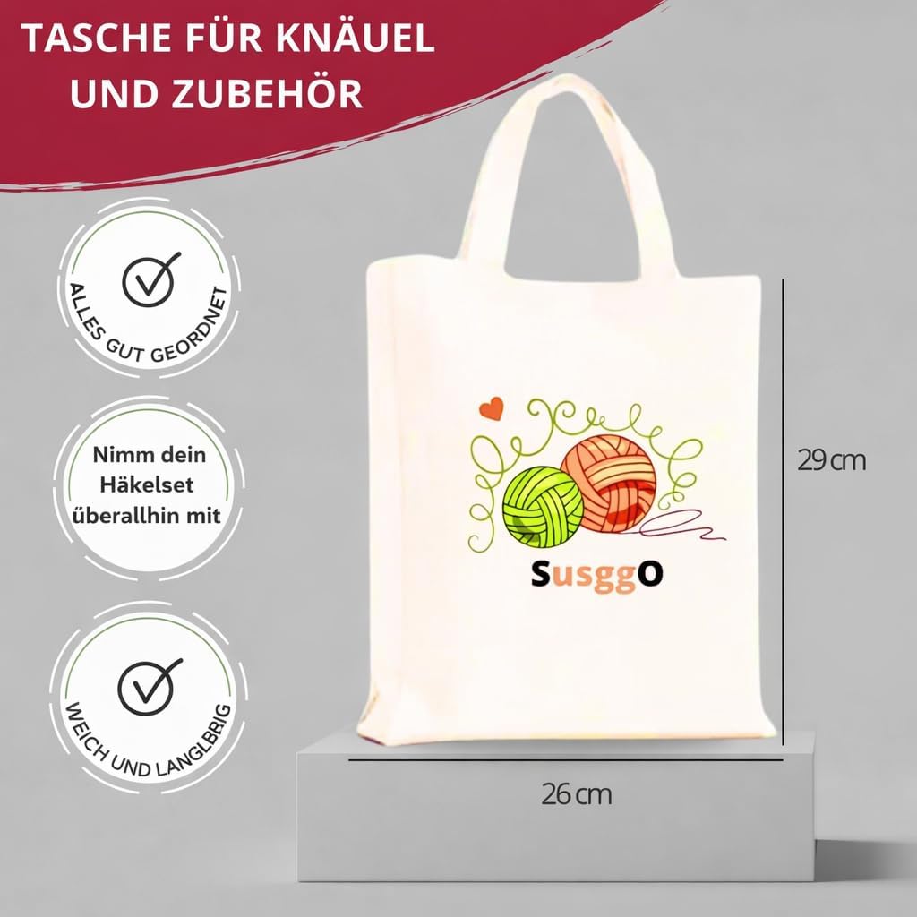 SusggO Häkel-Set Komplettes mit 73 Teilen. Amigurumi-Häkel-Set für Anfänger mit Zubehör, 15 Knäuel M