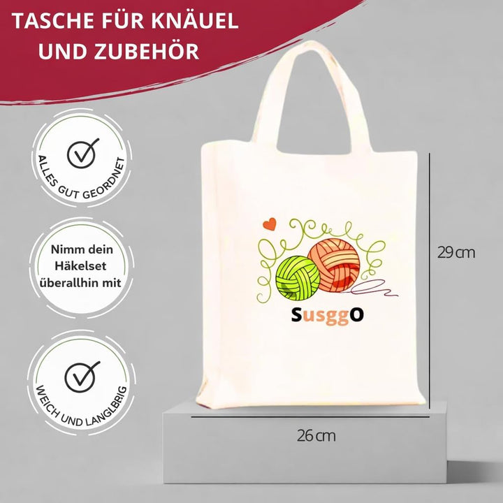 SusggO Häkel-Set Komplettes mit 73 Teilen. Amigurumi-Häkel-Set für Anfänger mit Zubehör, 15 Knäuel M