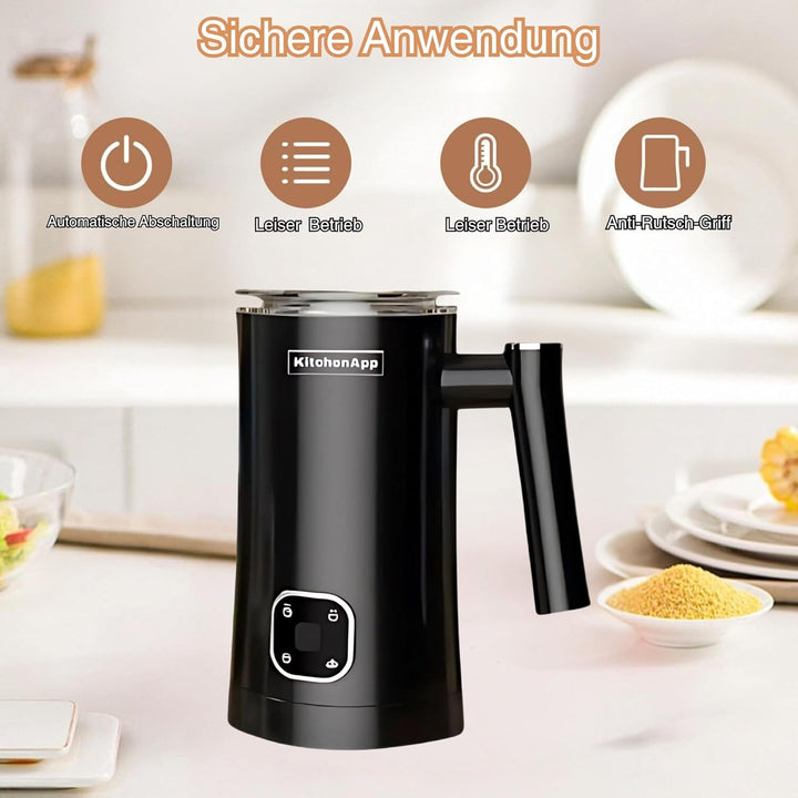 KitchenApp 4-in-1 Elektrischer Milchaufschäumer | Heisses und kaltes Aufschäumen, Milch- und Schokol