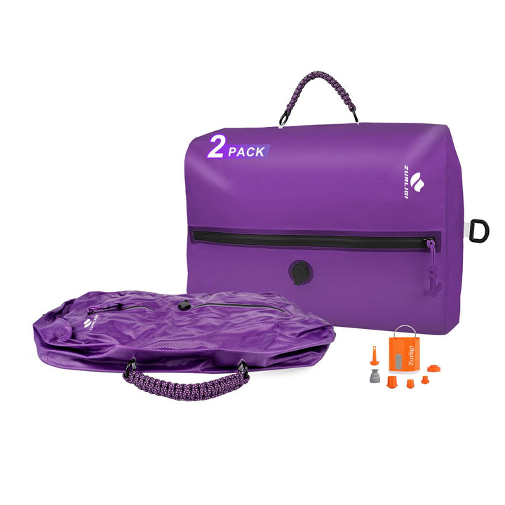 Zurligi 39L Vakuumbeutel-Reiseset mit Pumpe, Nylon, Griff, Lila, 2 Stück | Wiederverwendbare, wasser