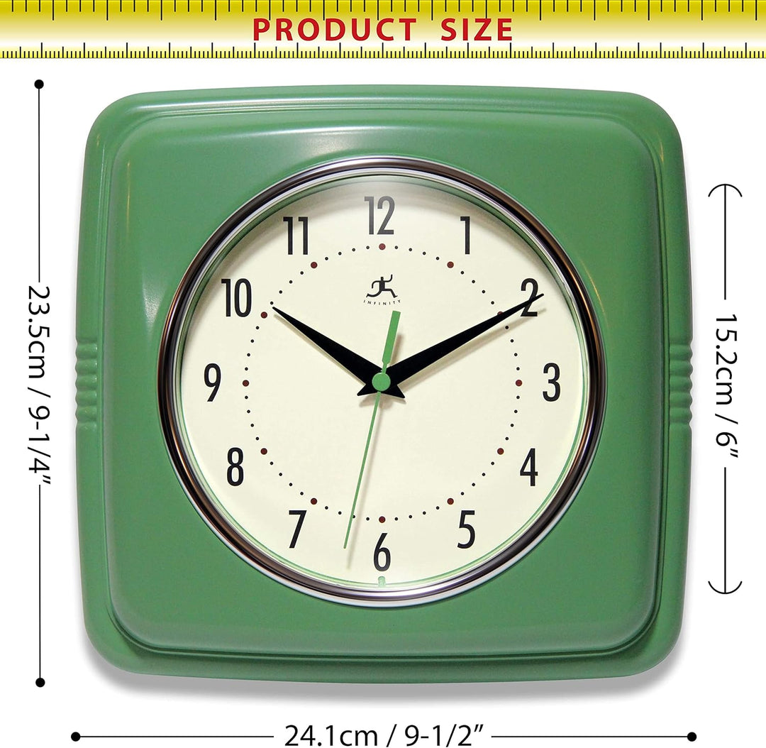 Infinity Instruments Quadratische, stille Retro-Wanduhr, 22,9 cm, Mitte des Jahrhunderts, Moderne Kü