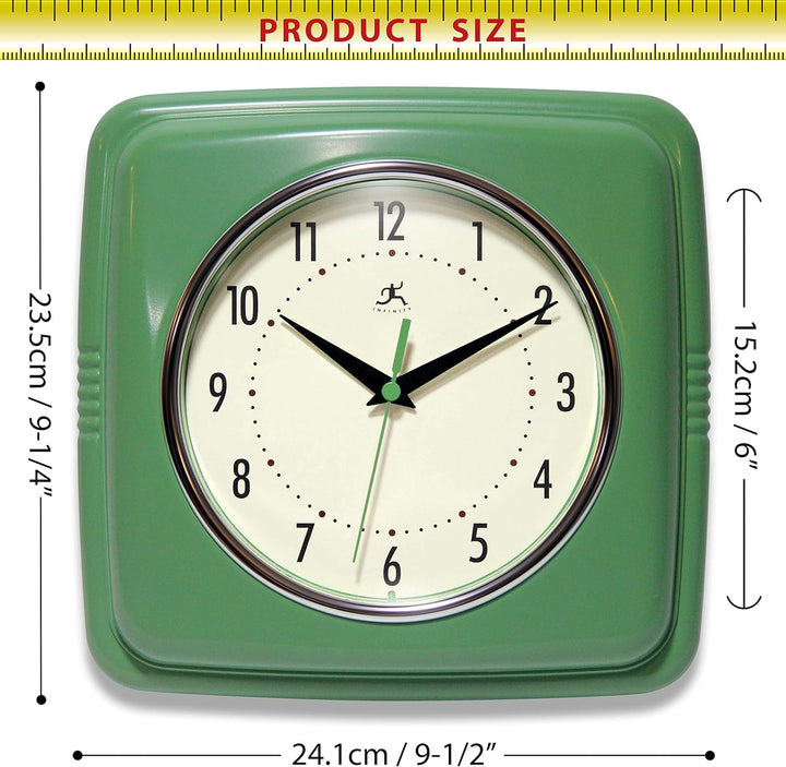 Infinity Instruments Quadratische, stille Retro-Wanduhr, 22,9 cm, Mitte des Jahrhunderts, Moderne Kü