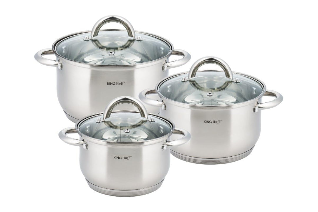 6-teilig Topfset mit Deckel Induktion Topf Glasdeckel (Silber, Model 2) Ø18,20,24cm, Ø18,20,24c